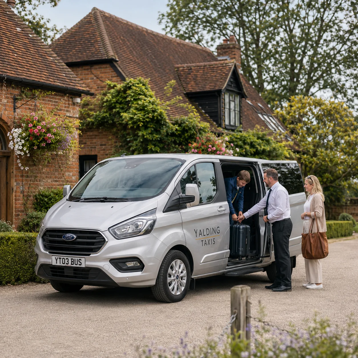 Yalding Taxis minibus collecting passengers from a home